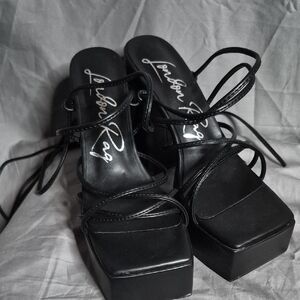 London Rag Black Strappy Platform Heels
